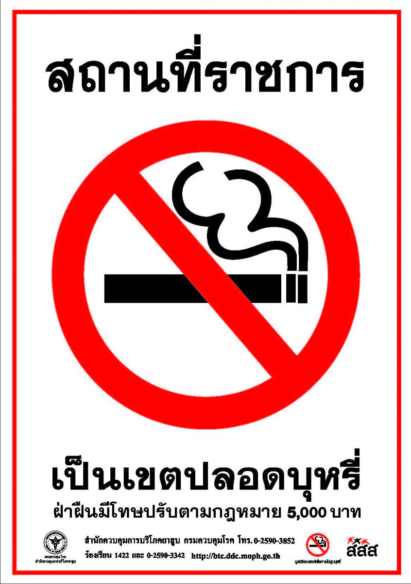 กำหนดให้สถานที่สาธารณะในพื้นที่เป็นเขตปลอดบุหรี่ ตามกฏหมายว่าด้วยการควบคุมผลิตภัณฑ์ยาสูบ